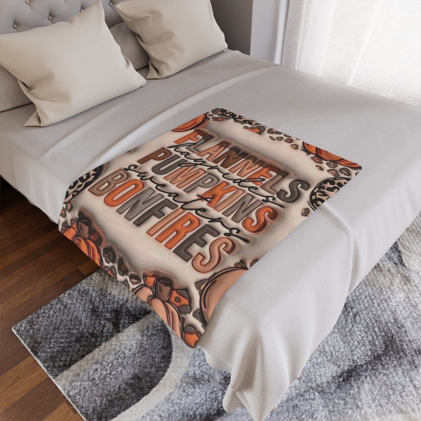 Flannel, pumpkin, Bonfire / Minky Blanket