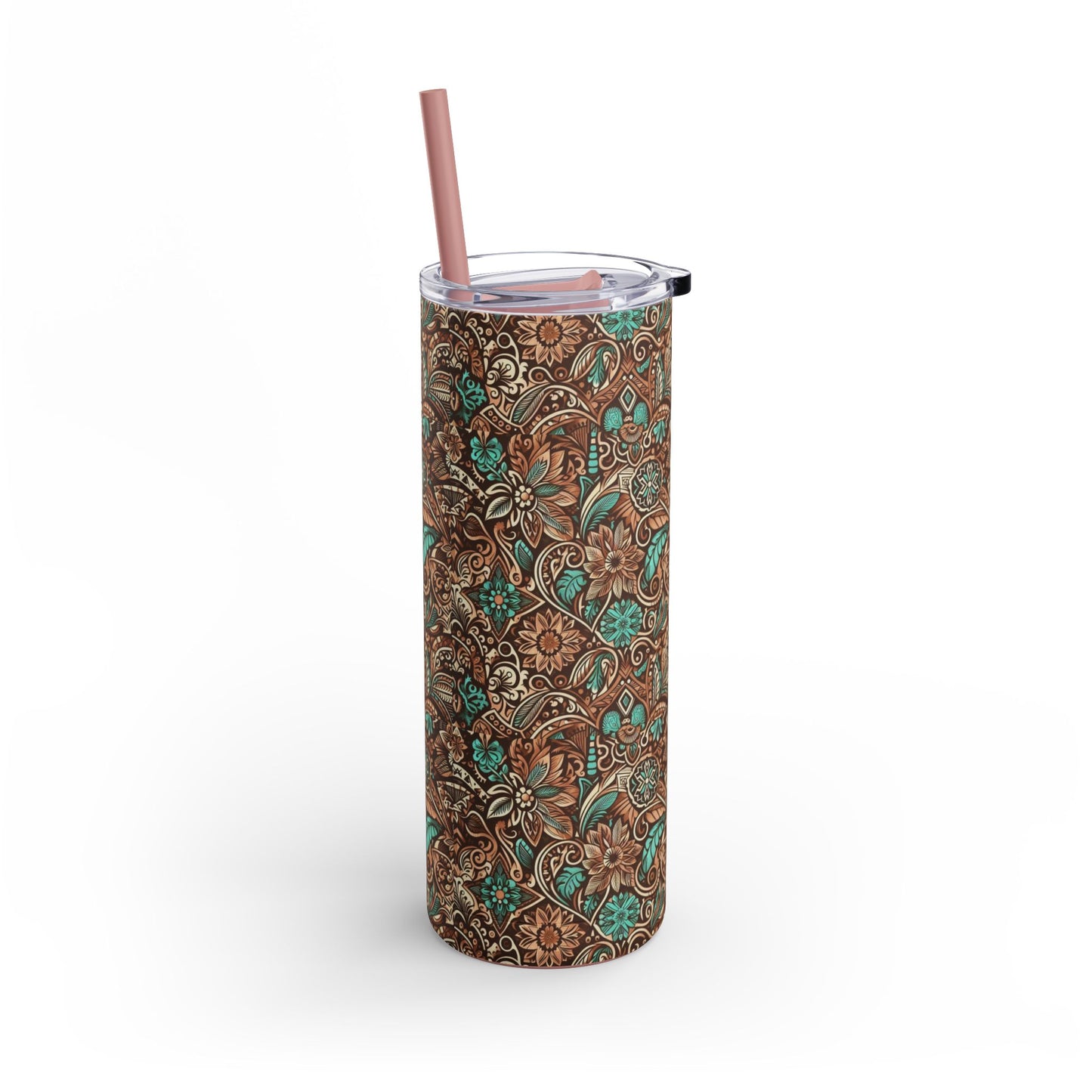 Leather and Teal / Skinny Matte Tumbler, 20oz