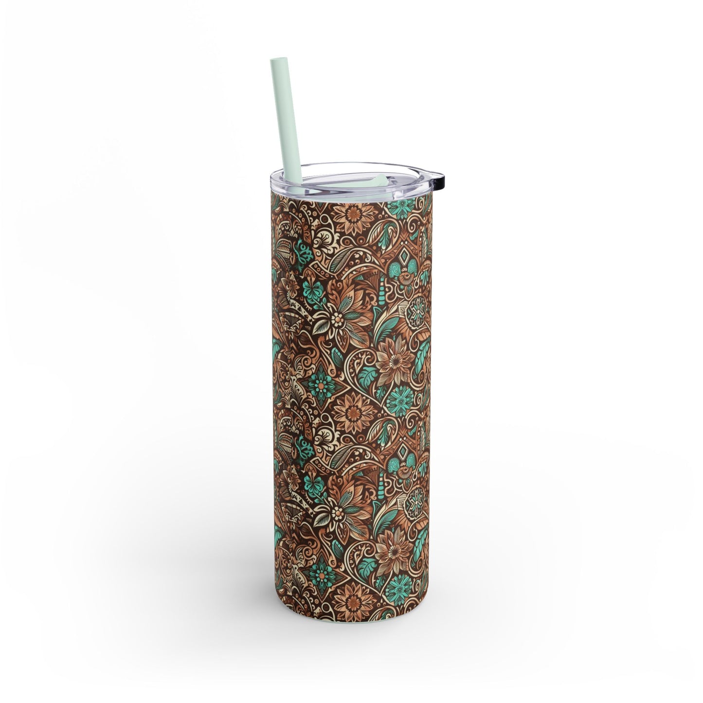 Leather and Teal / Skinny Matte Tumbler, 20oz
