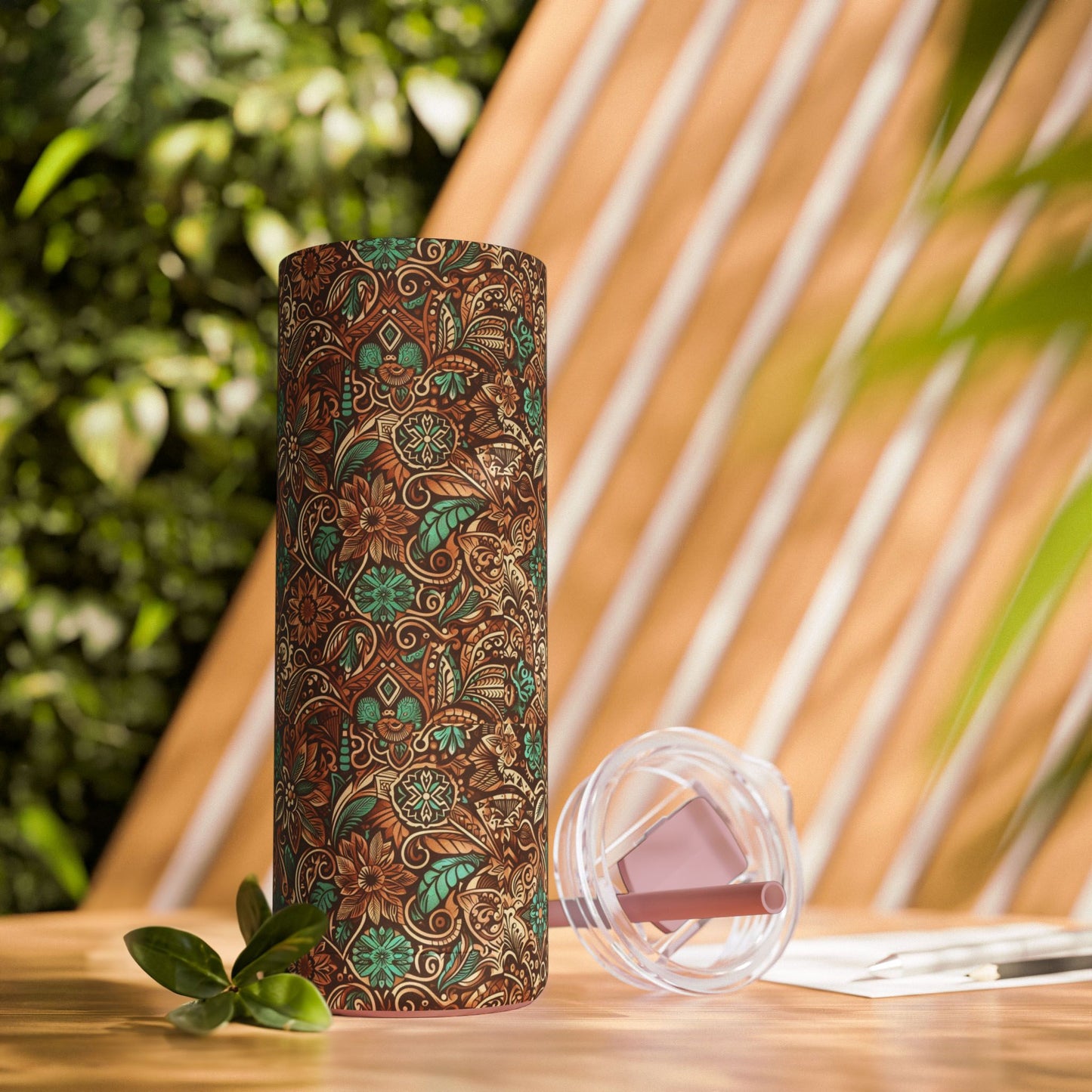 Leather and Teal / Skinny Matte Tumbler, 20oz