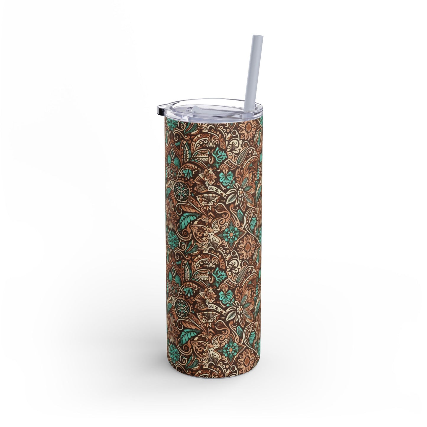 Leather and Teal / Skinny Matte Tumbler, 20oz