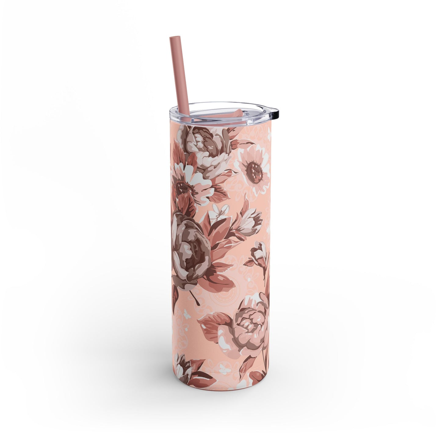 Pink floral tumbler with straw