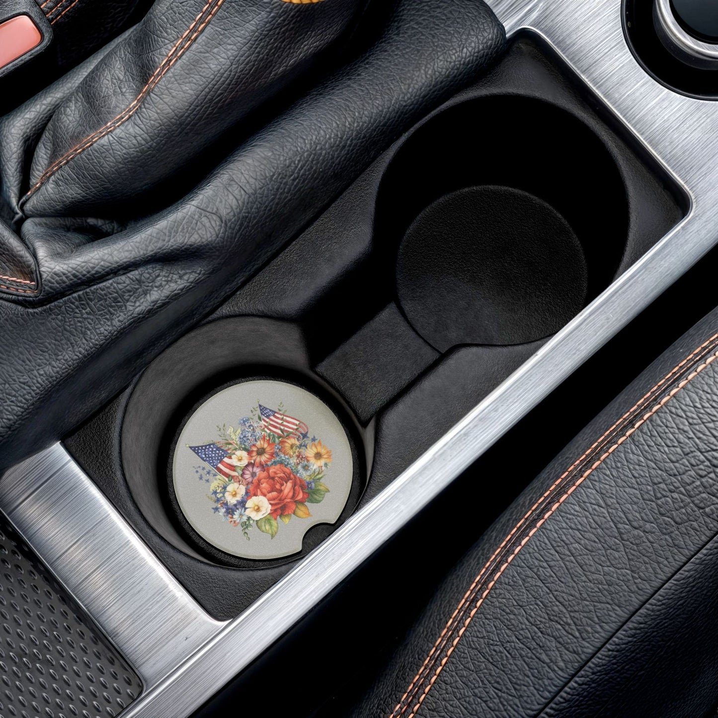 flag and flowers car coasters