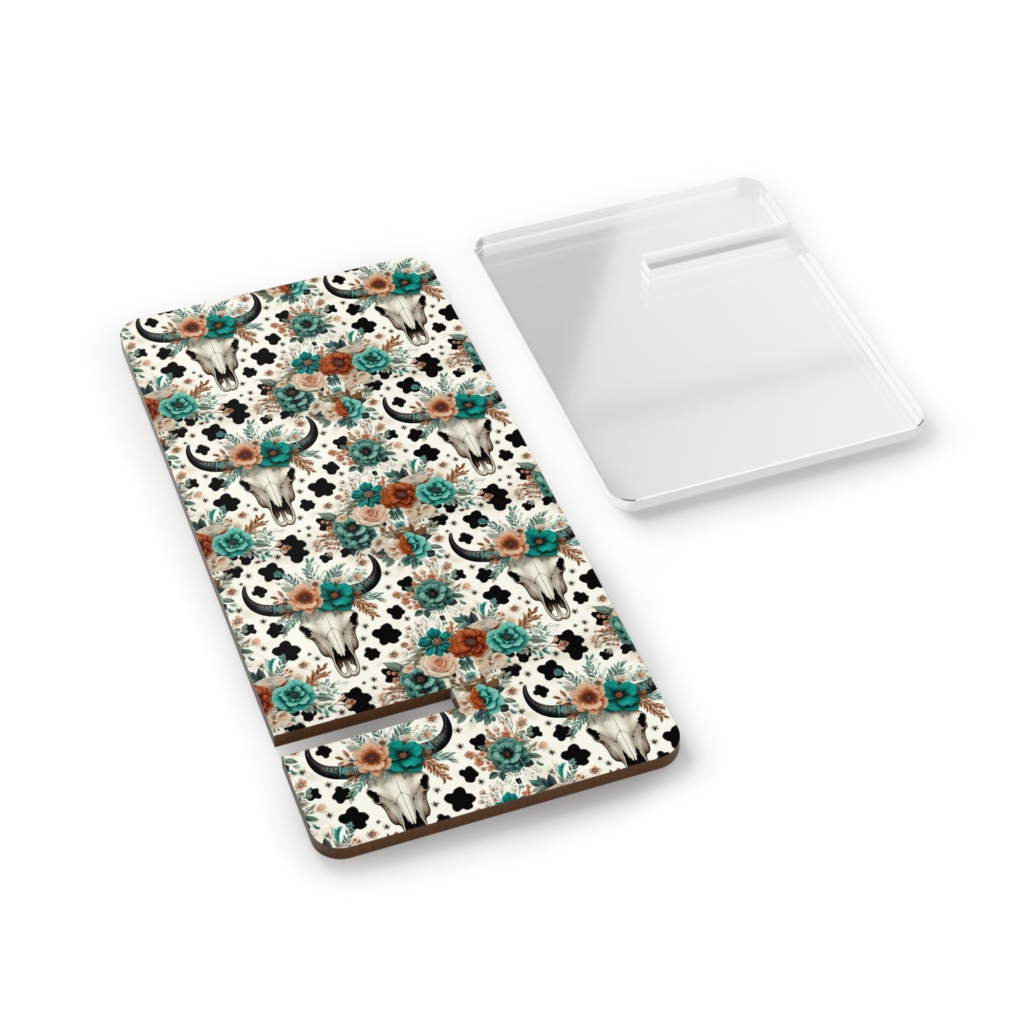 Steer skull & flowers phone stand