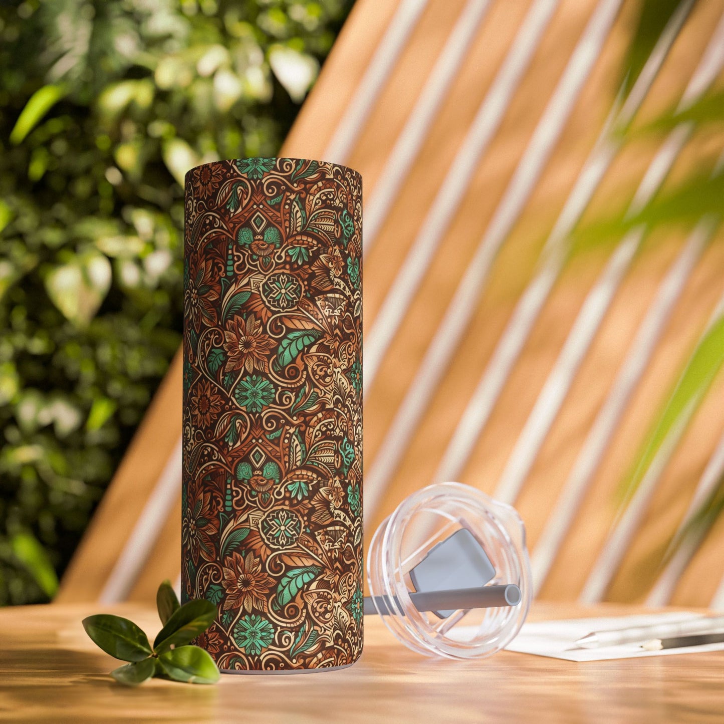 Leather and Teal / Skinny Matte Tumbler, 20oz