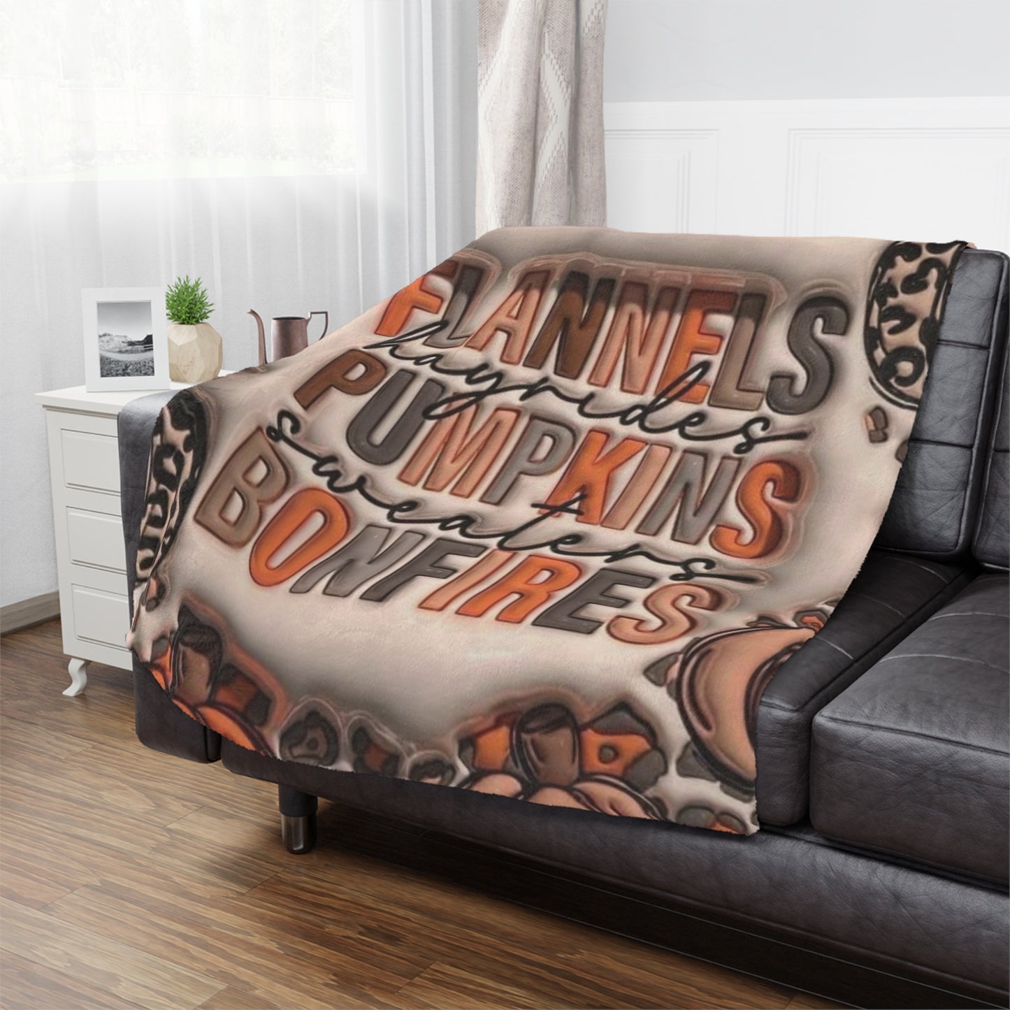 Flannel, pumpkin, Bonfire / Minky Blanket