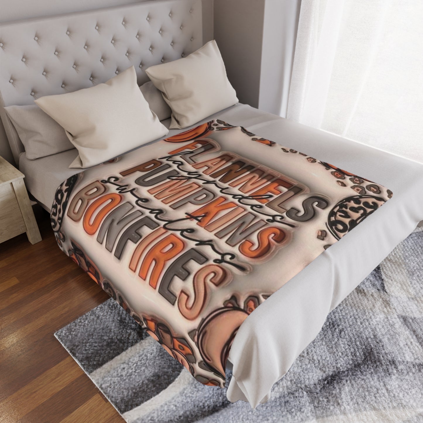Flannel, pumpkin, Bonfire / Minky Blanket