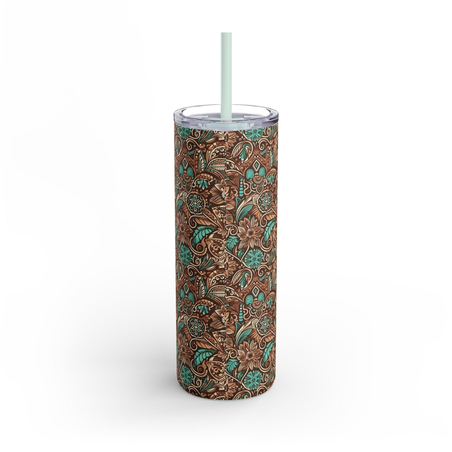 Leather and Teal / Skinny Matte Tumbler, 20oz