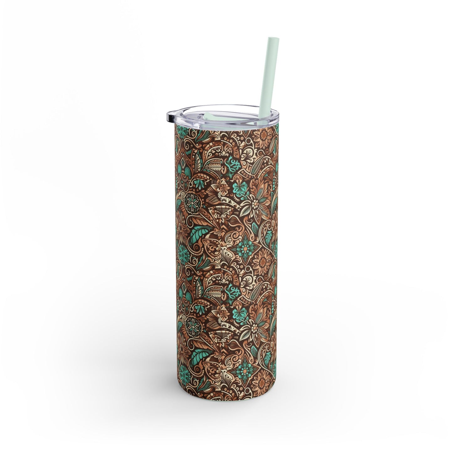 Leather and Teal / Skinny Matte Tumbler, 20oz
