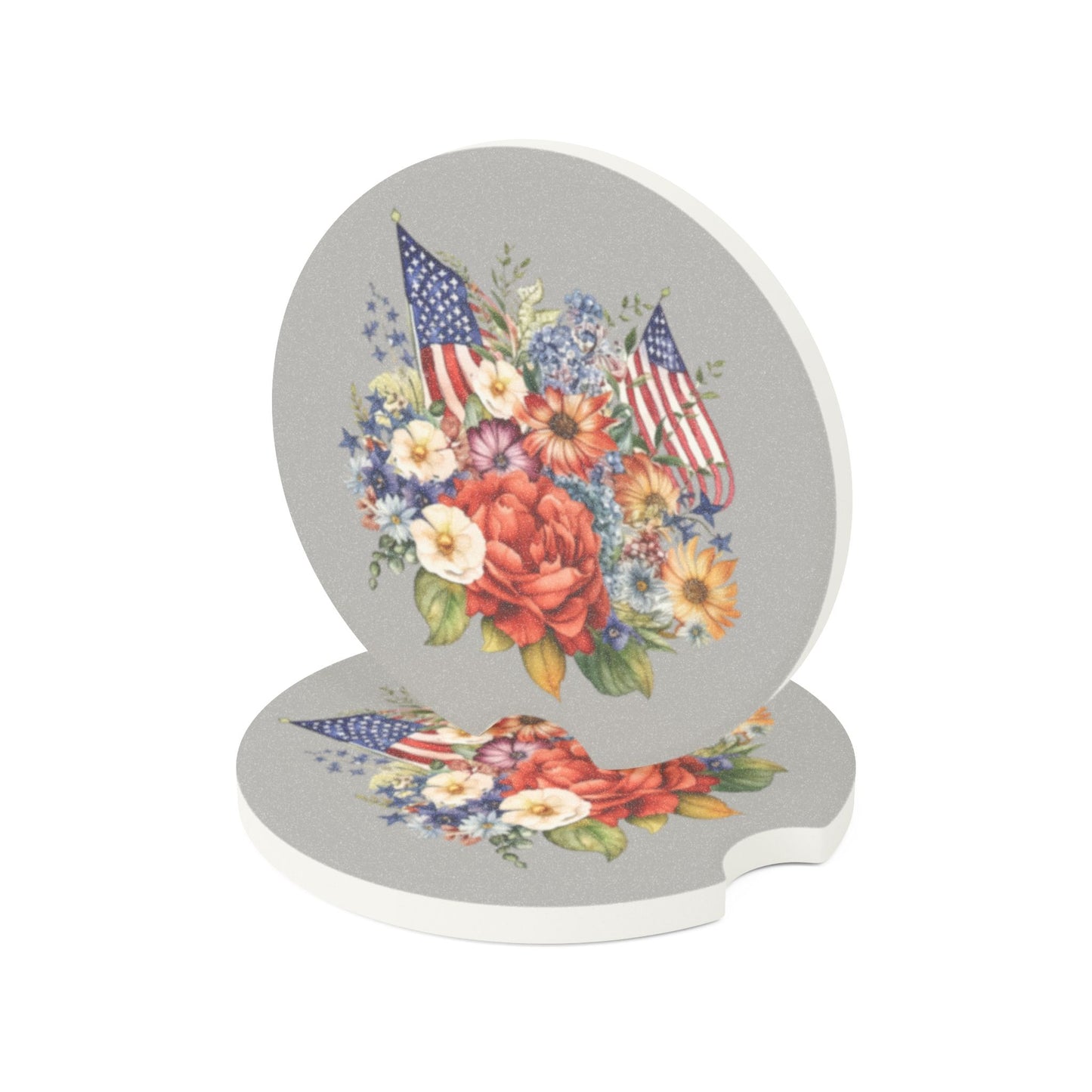 flag and flowers car coasters