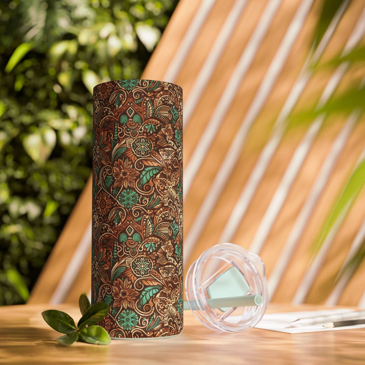 Leather and Teal / Skinny Matte Tumbler, 20oz
