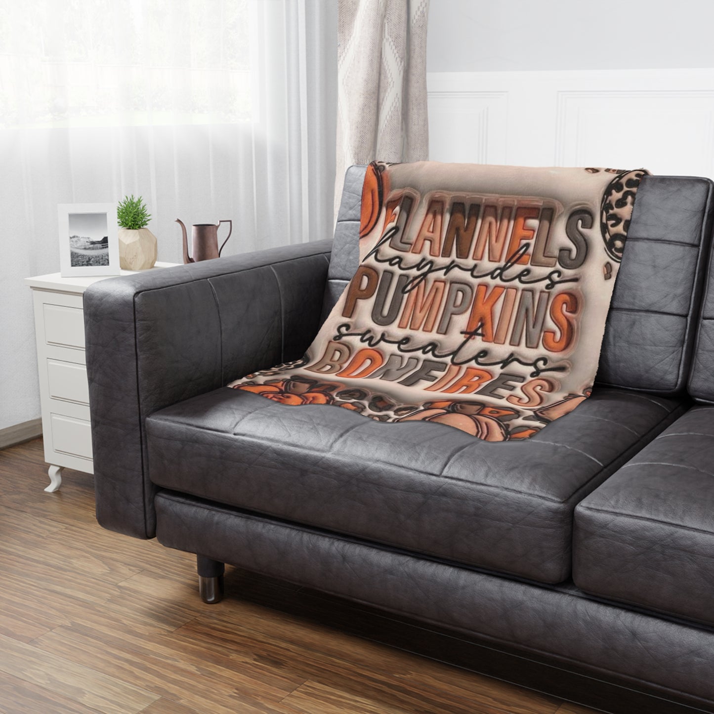 Flannel, pumpkin, Bonfire / Minky Blanket