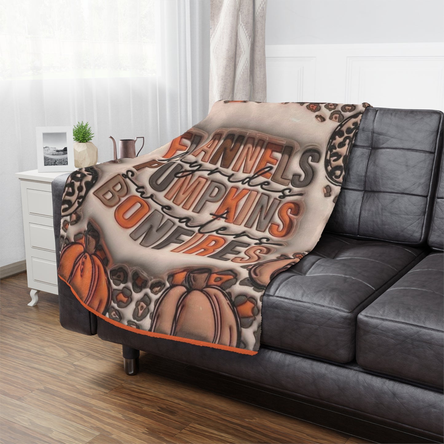 Flannel, pumpkin, Bonfire / Minky Blanket