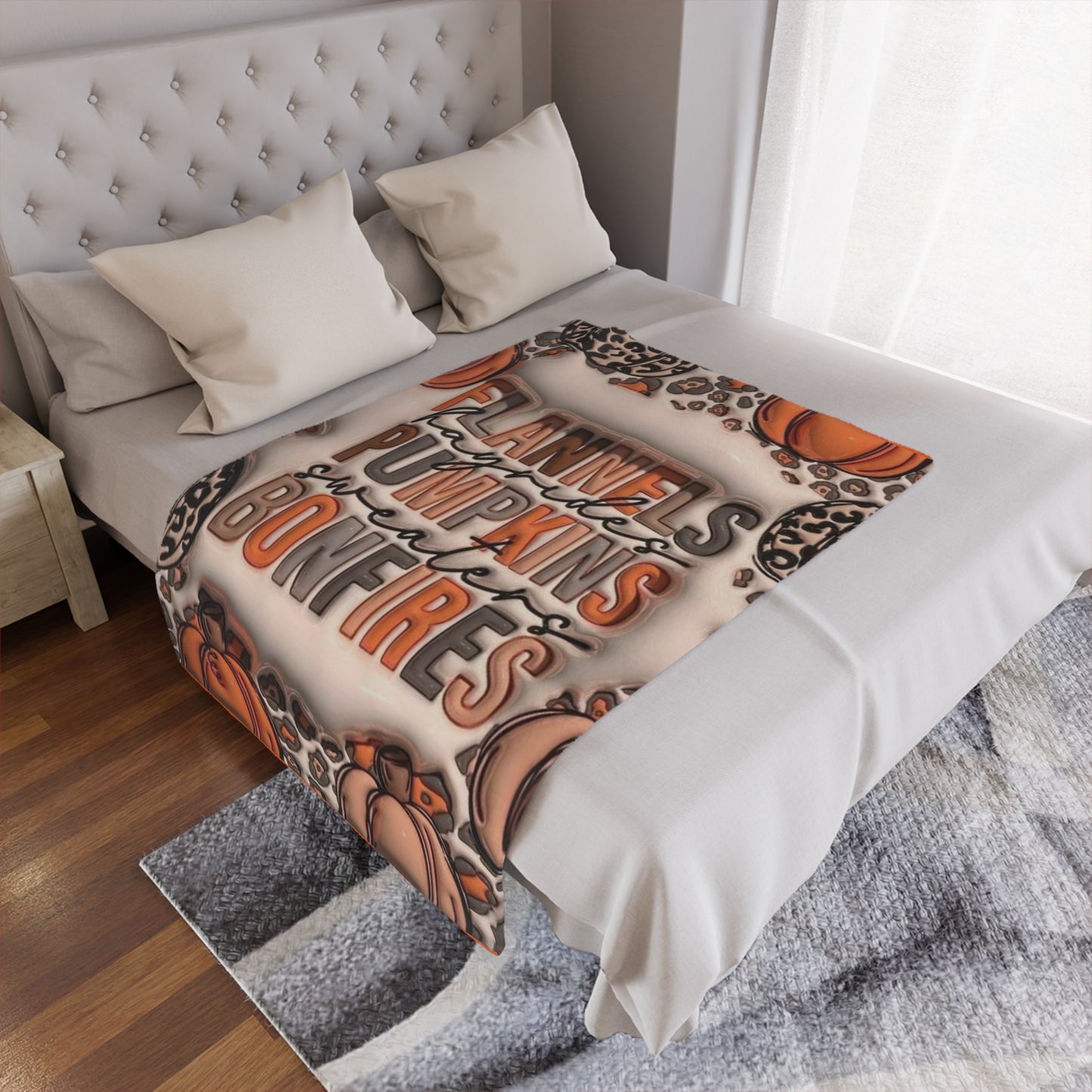 Flannel, pumpkin, Bonfire / Minky Blanket