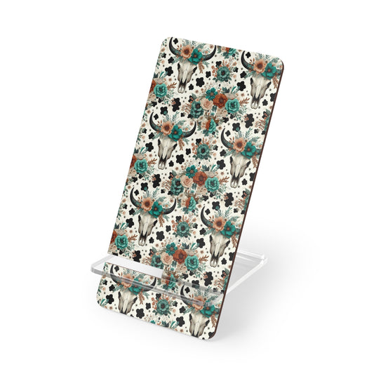 Steer skull & flowers phone stand