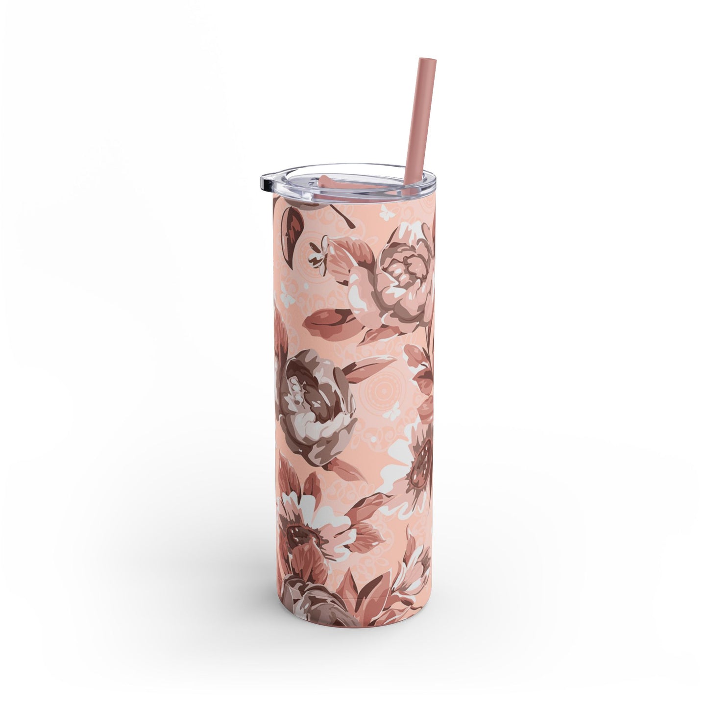 Pink floral tumbler with straw