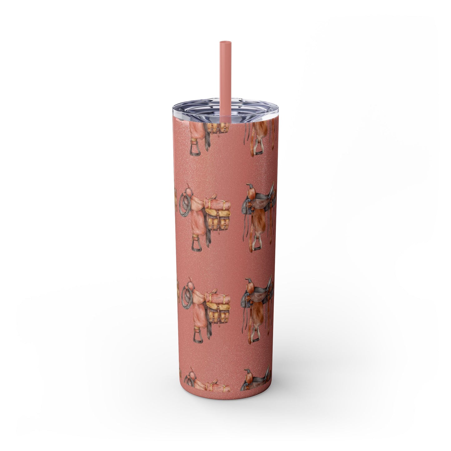 Saddle/ glitter tumbler w/straw 20oz