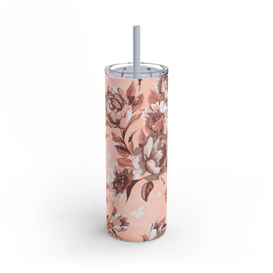Pink floral tumbler with straw