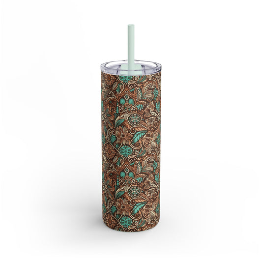 Leather and Teal /  Skinny Matte Tumbler, 20oz